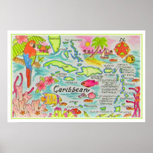 Poster Ilhas Ilustradas Coloridamente Impressas