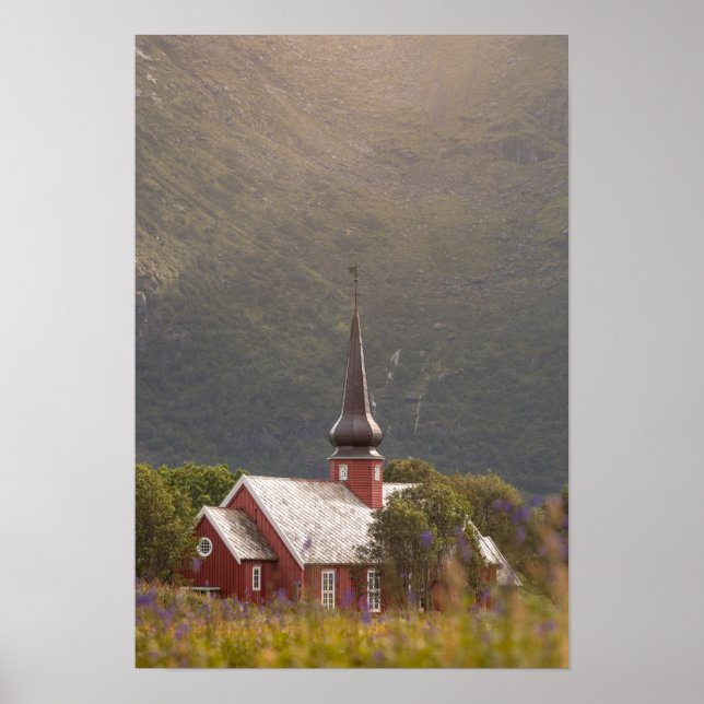 Poster Ilhas Lofoten Igreja Flakstad (Frente)