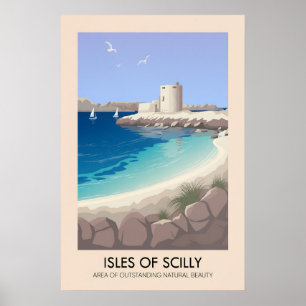 Poster Ilhas Scilly Cornwall AONB Cartaz de Viagens