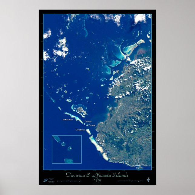 Poster Ilhas Tavarua & Namotu, Fiji pôster de satélite (Frente)