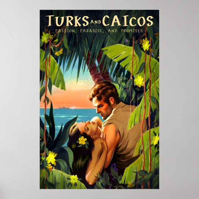 Poster Ilhas Turcas e Caicos Caribe Lucayan Viagem (Frente)