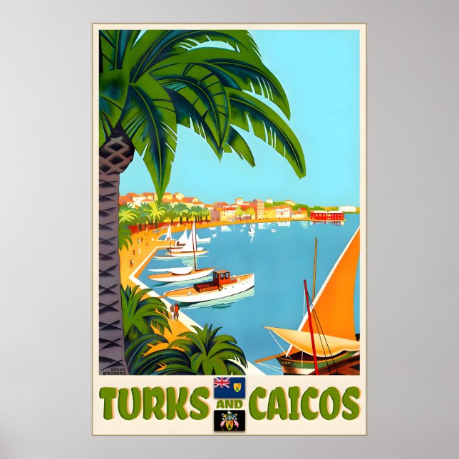 Poster Ilhas Turcas e Caicos Caribe Lucayan Viagem (Frente)