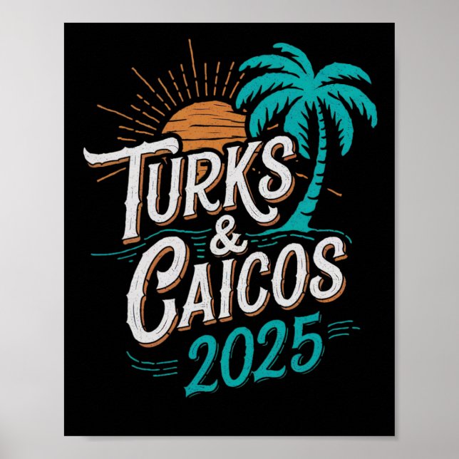 Poster Ilhas Turks Caicos 2025, Souvenirs de Vacation - U (Frente)