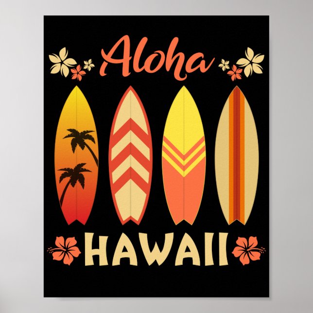 Poster Ilhas Vintage Souvenir Aloha Hawaii Surfing (Frente)