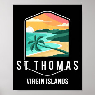 Poster Ilhas Virgens Americanas Praia Pôr do Sol Palmeira
