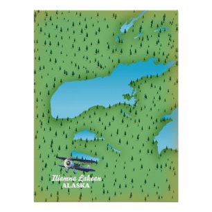 Póster Iliamna Lake Alaska map Wood Wall Art
