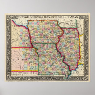 Póster Illinois, Missouri, Iowa, Nebraska E Kansas
