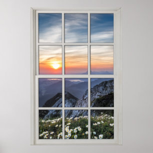 Poster Illusão da Janela do Quadro Branco da Montanha Da