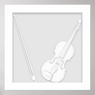 Poster Illusão de Corte de Papel Violino e Arco Branco