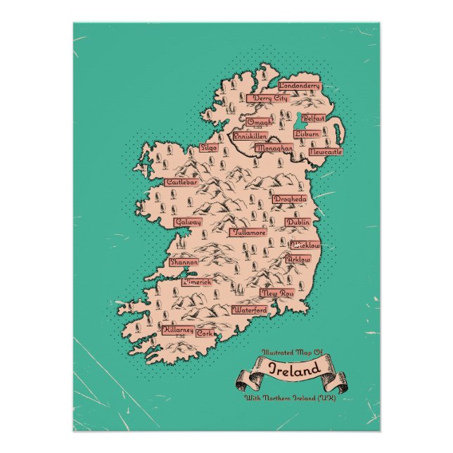 Póster Illustrated Travel map of Ireland (Frente)