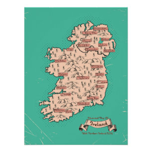 Póster Illustrated Travel map of Ireland