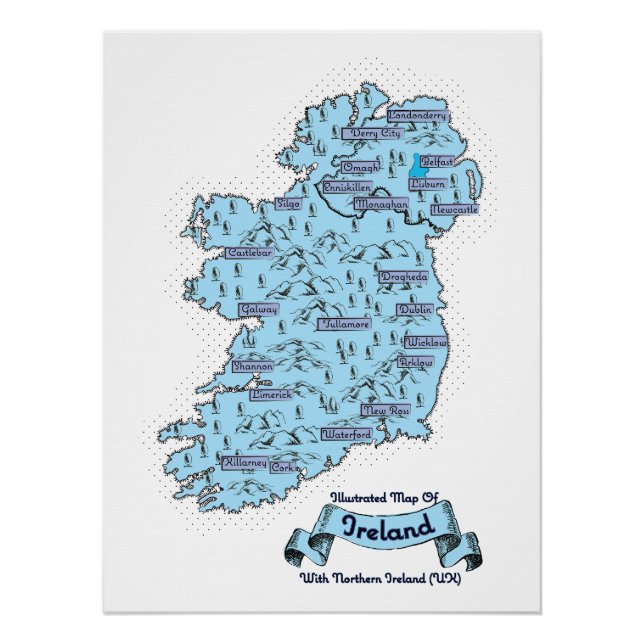 Póster Illustrated Travel map of Ireland (Frente)