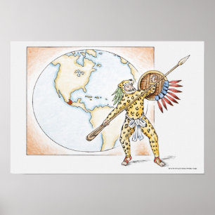 Póster Illustration of Aztec Jaguar Warrior