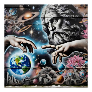 Póster  illustration of god creating the universe