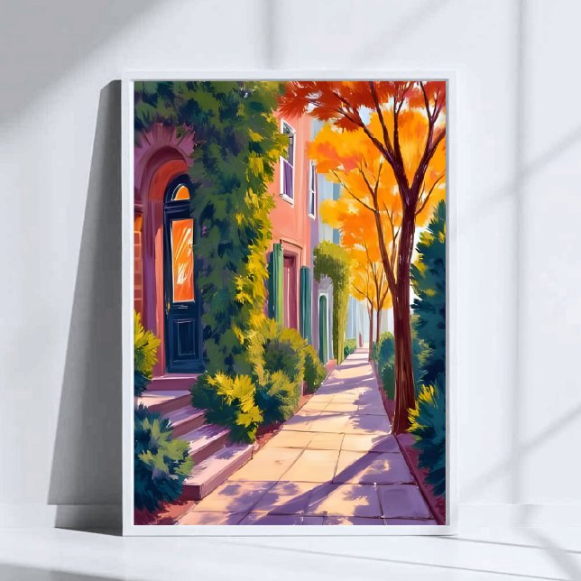 Poster Iluminação da Rua da Cidade de Outono | Aquarela d (Criador carregado)