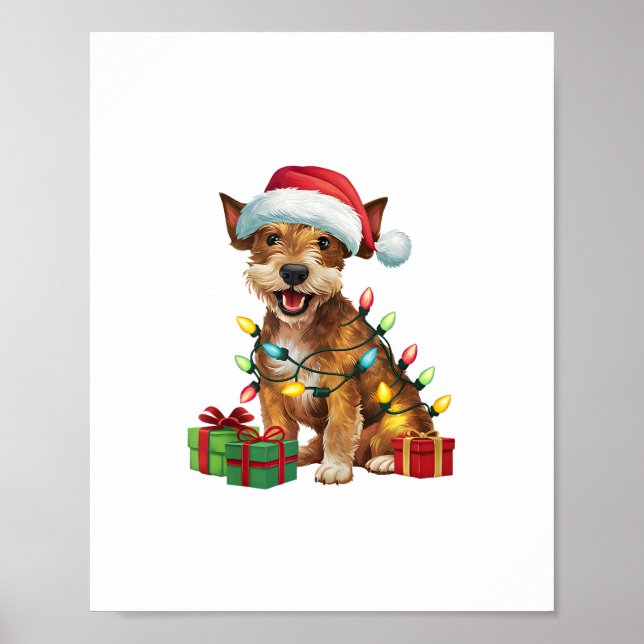 Poster Iluminação de Natal Cachorro Jagdterrier Chapéu do (Frente)