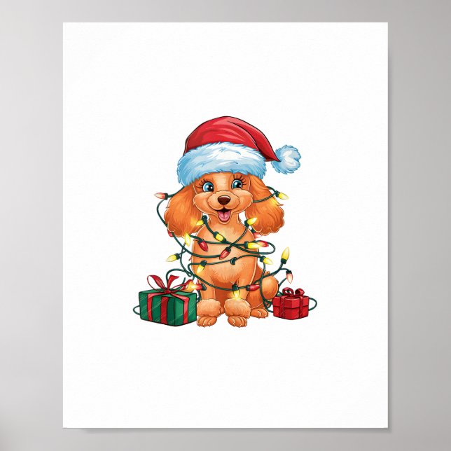 Poster Iluminação de Natal Chapéu do Papai Noel Poodle Cã (Frente)