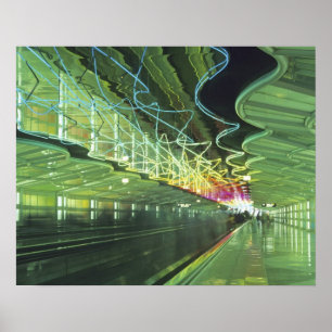 Poster Iluminação de néon no corredor do Aeroporto O'hare
