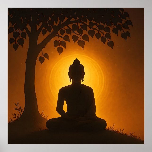 Poster Iluminação do Buda Golden Glow - Meditação sob a Á (Frente)