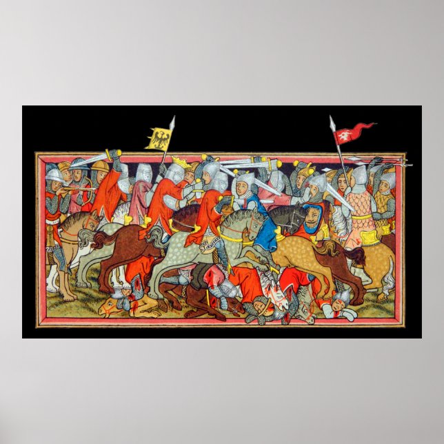Poster Iluminação manuscrita única de batalha medieval (Frente)