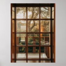 Ilusão da vista do pôr do sol através de uma janel