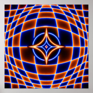 Poster Ilusão Óptica Estrela Vórtice Neon – Laranja Azul
