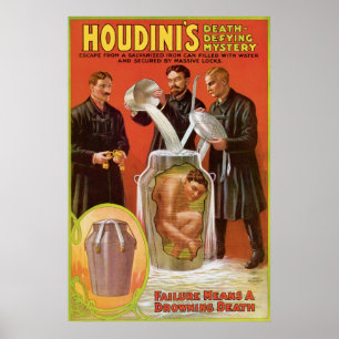 Póster Ilusionista de Houdini Vintage Escape Artista