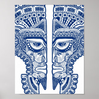 Póster Ilusões de Máscara Azul Maya em Branco