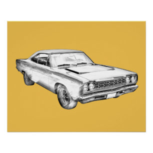 Póster Ilustração 1968 do carro do músculo do Roadrunn