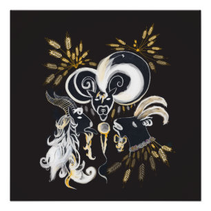 Póster Ilustração a tinta preta e branca de Cabras Cant