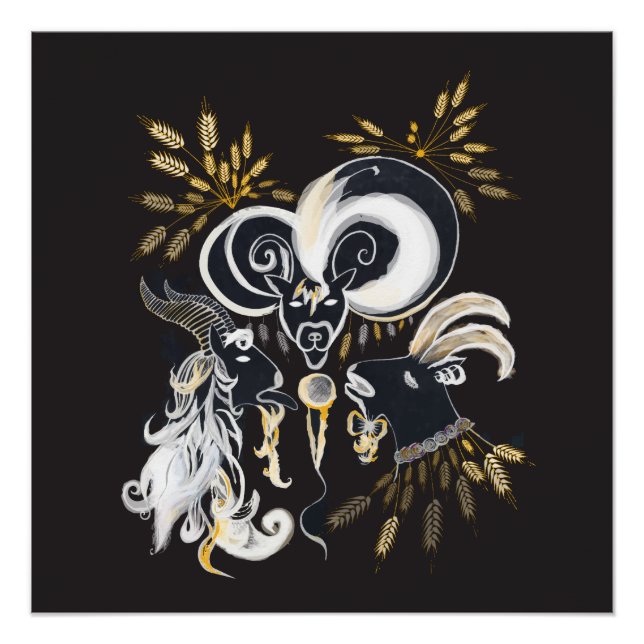 Póster Ilustração a tinta preta e branca de Cabras Cantan (Frente)