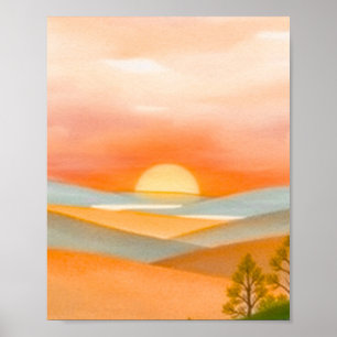 Poster Ilustração Abstrata de Paisagem Montanhosa Colorid