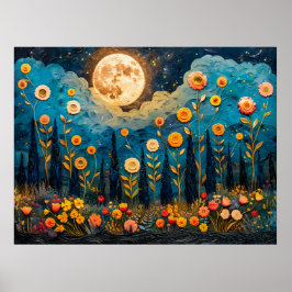 Poster Ilustração abstrata em aquarela da lua cheia