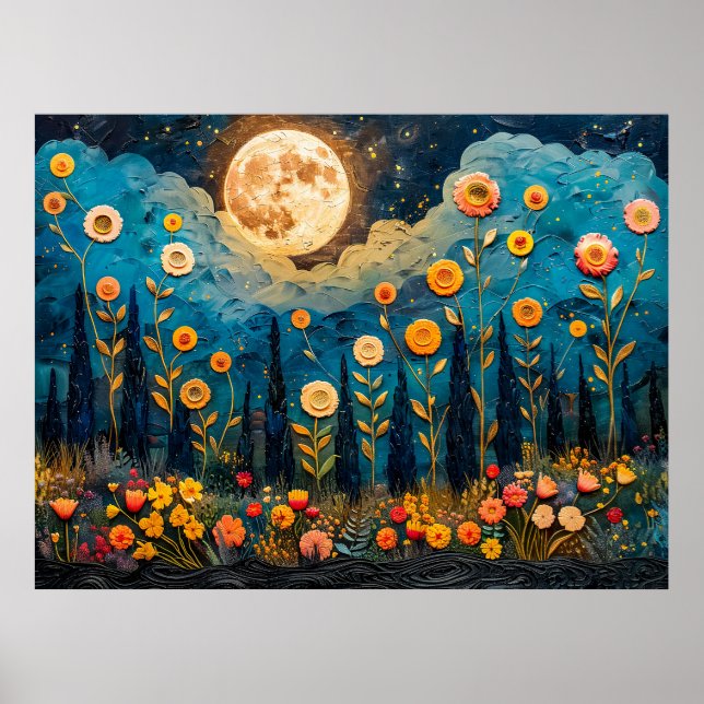 Poster Ilustração abstrata em aquarela da lua cheia (Frente)