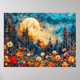 Poster Ilustração abstrata em aquarela da lua cheia sobre