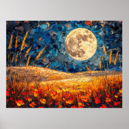 Poster Ilustração abstrata em aquarela da lua cheia sobre