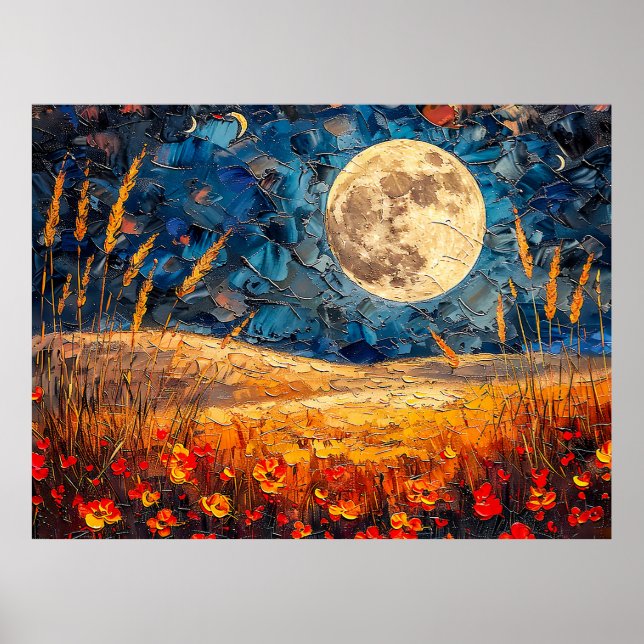 Poster Ilustração abstrata em aquarela da lua cheia sobre (Frente)
