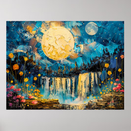 Poster Ilustração abstrata em aquarela da lua cheia sobre