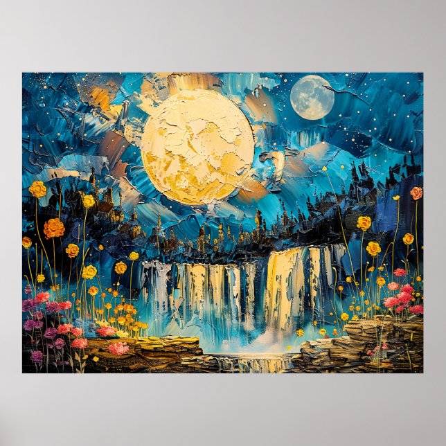 Poster Ilustração abstrata em aquarela da lua cheia sobre (Frente)