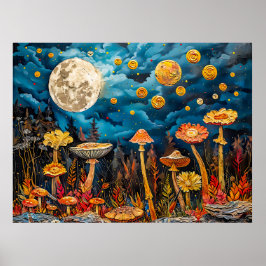 Poster Ilustração abstrata em aquarela da lua cheia sobre
