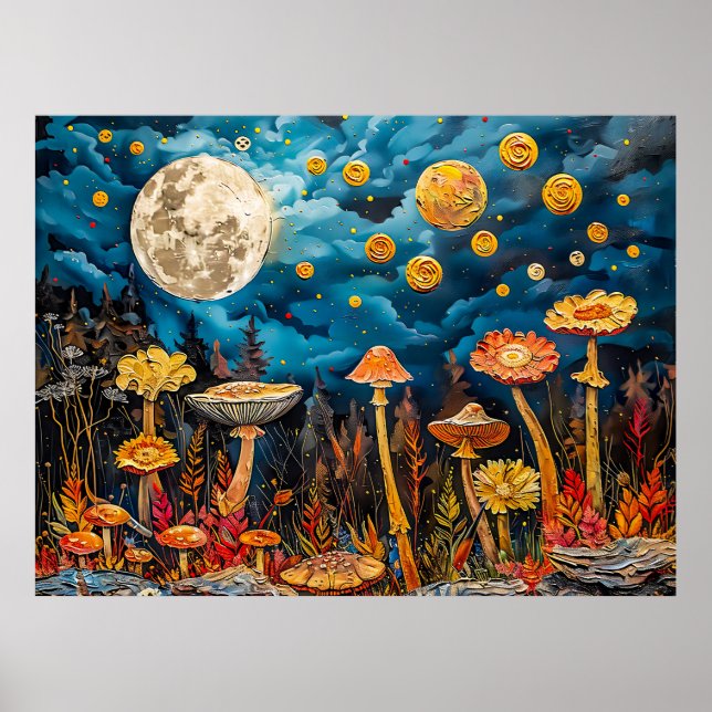 Poster Ilustração abstrata em aquarela da lua cheia sobre (Frente)