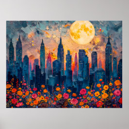 Poster Ilustração abstrata em aquarela de lua cheia sobre