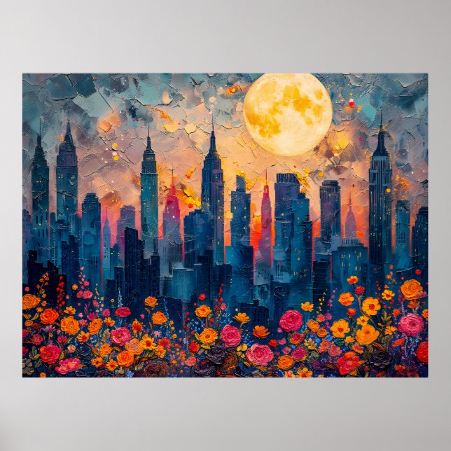 Poster Ilustração abstrata em aquarela de lua cheia sobre (Frente)