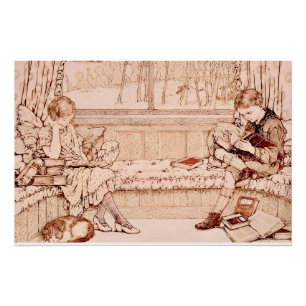 Póster Ilustração aconchegante de crianças vintage lendo