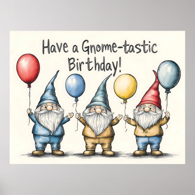 Poster Ilustração Adorável de Aniversário do Gnomo com Ba (Frente)
