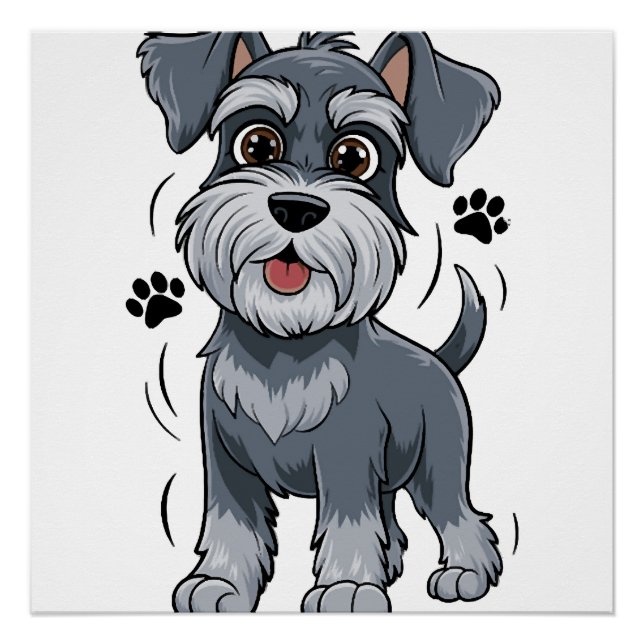 Póster Ilustração Adorável de Filhote de Schnauzer Com Ol (Frente)
