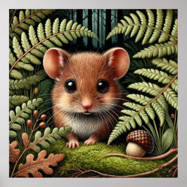 Poster Ilustração Adorável do Mouse Woodland - Floresta C