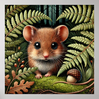 Poster Ilustração Adorável do Mouse Woodland - Floresta C