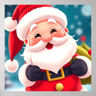 Poster Ilustração Alegre do Papai Noel Celebrando