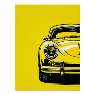 Póster Ilustração Amarela de Arte Pop da Frente de Carro